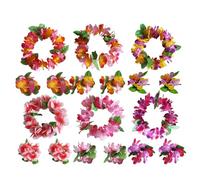 DOITOOL 6sets Hawaiian Floral Headband and Wristbands Set Thick Petal Garland Hair Wreath with Matching Flower Wristbands for Luau Party Beach Holiday Wedding Photography Festival