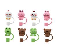 DOITOOL 8 pcs Silicone Animal Straw Covers Reusable Straw Caps with Dustproof Design Cute Cartoon Toppers Soft Silicone Protectors for Cups and Tumblers