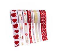 DOITOOL 8 Rolls Valentine’s Day DIY Craft Ribbon Set, 5-Yard Red Heart Kiss Pattern Wrapping Ribbons for Wrapping and Festival Decoration