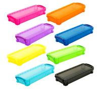 DOITOOL 8pcs Plastic Pencil Boxes Set, Semi- Mini Storage Cases 8 Colors, Lightweight Portable Pencil Holders for Desktop Stationery Organization