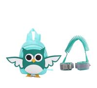 DOITOOL Adjustable Cartoon Owl Pattern Anti-Lost Backpack with Detachable Leash and Wrist Link, Green Nylon Mini Backpack Suitable for School and Walking Safety