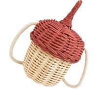 DOITOOL Adorable Photography Prop Rattan Crossbody Bag with Pine Cone Shape and Cotton Thread Material, Creative Mini Hanging Basket Bag for Outdoor Use