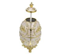 DOITOOL Automatic Push-button Toothpick Dispenser Classic Embossed Gold White Rose Design Hygienic Refillable Portable Holder for Kitchen Countertop Dining Table