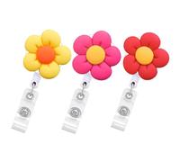 DOITOOL Badge Holders Flower Shaped 3pcs Assorted Color Retractable Made of Stainless Steel and Pp, Multi-Function Organizing Badge Reels for Factory Workers and Students