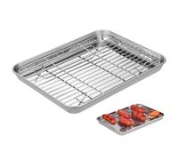 DOITOOL Baking Tray with Rack - 26x20cm Stainless Steel Oven Tray with Wire Rack Set - Small Non Toxic Roasting Pan for Cooking Baking Cooling - Dishwasher Safe Heavy Duty Sheet Pan Home Cooking