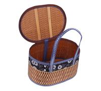DOITOOL Bamboo Woven Storage Basket with Handle Foldable Oval Flower Basket Multi-use Grocery and Food Organizer Large Capacity Natural Decorative Container for Home and Shopping