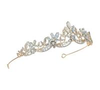 DOITOOL Baroque Bride Hair Accessory Wedding Hair Ornament Alloy Opal Glass Rhinestone Bridal Crown for Celebration and Costume Party