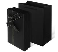 DOITOOL Black Rectangular Box Set 22.5x12.5x5cm with Ribbon and Bag, Large Present Box for Men and Women, Suitable for Birthday and Festival Packaging