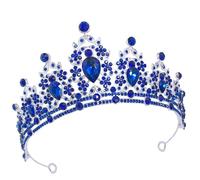 DOITOOL Blue Rhinestone Tiara Wedding Headband Lightweight Zinc Alloy Crown with Pin on Both Ends for Women, Leaf-shaped Elegant Bridal Headpiece for Thanksgiving and Halloween