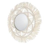 DOITOOL Bohemia Woven Tapestry Wall Decorative Mirror with Cotton Thread Frame, Easy to Suspend Beige Wall Mirror for Living Room and Hotel Decoration