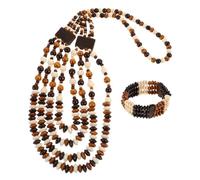 DOITOOL Bohemian Beaded Jewelry Set for Women Featuring Multilayer Wooden Beads with Shell Pendant Necklace, Bracelet and Earrings, Travel-friendly Vintage Style for Casual Outings