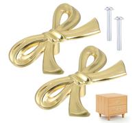 DOITOOL Brass Bow Cabinet Handles 2Pcs Solid Bowknot Drawer Pulls for Dressers Wardrobes Cupboards Bookcases Easy Installation 2.76X1.97 Inches