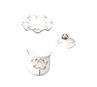 DOITOOL Buddhist Offering Cup Relief Lotus Porcelain Temple Water Holder White Large Ritual Bowl for Holy Water Ceremony