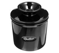 DOITOOL Ceramic Butter Dish with Lid and Cup on Lid, Elegant Black Butter Crock for Storing Cheese and Food, Easy to Use Kitchen Organizer Suitable for Restaurant and Dessert Shop