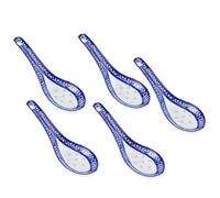 DOITOOL Ceramic Chinese Soup Spoons ：5pcs Asian Ceramics Rice Ramen Spoon ，Blue and White Flower Glaze Porcelain Chinese Japanese Appetizer Tableware