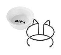 DOITOOL Ceramic Raised Cat Bowl with Neck Protection, Tilted Elevated Feeding Dish, Compact Single Cat Food Bowl for Stable Mealtime in Home Use