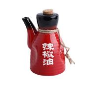 DOITOOL Ceramic Soy Sauce Bottle Ceramic Bottle Vinegar Container Kitchen Sauce Dispenser Retro Oil Dispenser Chili Oil Container Olive Wood Salad Dressing Garlic