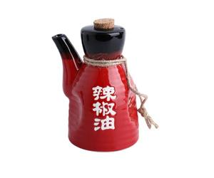 DOITOOL Ceramic Soy Sauce Bottle Ceramic Bottle Vinegar Container Kitchen Sauce Dispenser Retro Oil Dispenser Chili Oil Container Olive Wood Salad Dressing Garlic