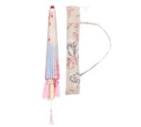 DOITOOL Chinese Silk Cloth Tassel Umbrella 82Cm Photo Studio Posing Prop Classical Dance Parasol with Pink Cherry Blossom and Carry Bag