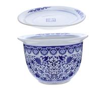 DOITOOL Chinese Style Ceramic Plant Pot with Tray Delicate Blue and White Porcelain Planter for Small Succulents and Cacti Decorative Garden Plant Container Gift for Home and Office