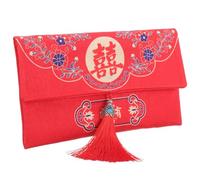 DOITOOL Chinese Wedding Money Envelope Large Cloth Red Packet with Brocade Fabric, Creative High-grade Bridal Red Envelope for Cash, Horizontal Style Suitable for Wedding and Lunar New