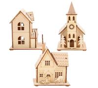 DOITOOL Christmas Led Light Wooden House: 3pcs Unfinished Wooden Christmas Village Led Luminous Mini Houses Crafts Ornaments for Xmas Table Centerpieces Home Holiday Decor