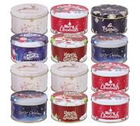 DOITOOL Cookie Tin 12Pcs Christmas Cookie Tins with Lids Empty Cookie Storage Tins Christmas Nesting Tins Candy Boxes Treat Tins for Xmas Party Gift Giving Random Color Decorative Tin Containers
