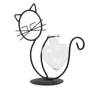 DOITOOL Creative Black Cat Shaped Desktop Glass Vase with Iron Rack Holder for Hydroponic Plants and Dried Flowers, Simple Curved Design for Indoor Flower Arranging Crafts and Wall
