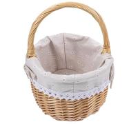 DOITOOL Creative Hand-woven Wicker Storage Basket with Linen Cloth Lining, Washable Woven Basket for Picnic and Party Desserts Storage, Assorted Colour