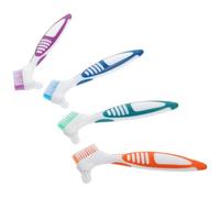 DOITOOL Denture Toothbrush Set Pp and TPE Material 4pcs with Moderately Hard Bristles for Comfortable Cleaning Golden Ratio Design Random Color for Full Dentures and Daily Oral Care