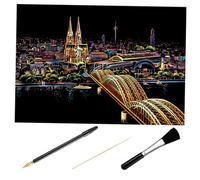 DOITOOL DIY Night View Scratch Paper Crafts with Cologne Cathedral Scene Bamboo Stick Pen Gold-Tipped Brush Black Scratching Tool for Artistic Scraping Painting and Drawing