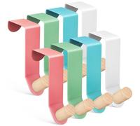 DOITOOL Door Hangers in Assorted Colours 8 Pcs Over The Door Hooks Scratch-Resistant Iron and Timber for Storage and Organisation of Towels and Bags, for Bedroom Or Bathroom Use
