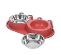 DOITOOL Double Bowl Cat Food Dish with Moat Design and Non-slip Base, Safe Red Pp Pet Feeding Bowl for Kittens and Puppies, for Indoor Mealtime Use