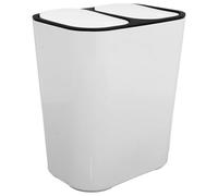 DOITOOL Double Compartment Kitchen Trash Bin with Lid, 2-bucket Household Waste Container for Dry and Wet Separation, White with Black Trim, Suitable for Home and Recycling Use