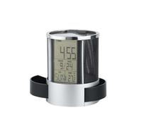 DOITOOL Electronic Clock Pen Holder Steel Wire Mesh Pencil Organizer 2 X Battery Included Ruler Storage Multifunction with Date Display and Drawers at The Bottom for Office and Home Use