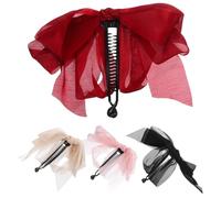 DOITOOL Elegant Banana Hair Clips Ponytail Holders 4pcs for Women, Large Size with Chiffon Bow Design, Made of Cloth and Random Color Suitable for Different Hair Types and Lengths