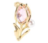 DOITOOL Elegant Women’s Tulip Brooch Pin with Zircon and Pearl Embellishment, Compact Design and High Gloss Finish, for Special Occasions and Weddings, Pink Flower Scarf Brooch