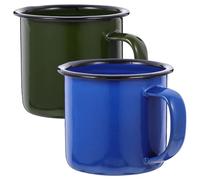 DOITOOL Enamel Cup Set of 2 Vintage Drinking Cups for Tea Milk Coffee and Water Enamel Mug with Flat Base for Home Office Restaurant and Hotel Use