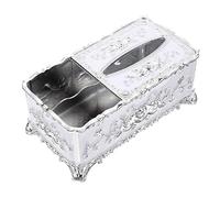 DOITOOL European Style Plastic Tissue Box Cover with Storage Compartment for Living Desktop Multi-functional Organizer for Tissues Remote Controls Keys Compact and Design in Silver White