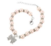 DOITOOL Fashion Alloy Bowknot Pet Collar with Pink Imitation Pearls Medium Cat and Dog Necklace for Pet Supplies Elegant Ribbon Pearl Neck Chain
