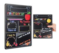 DOITOOL First Day of School Board, 1 Pc Double-Sided Chalkboard 25 x 20 cm | Colourful Photo Sign for Nursery, Reception and Primary School Milestones, with Age, Teacher, Interests and Future Prompts