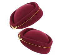 DOITOOL Flight Attendant Costume Hat 2Pcs Red Woolen Caps, Ladies Air Hostess Uniform Accessories for Cosplay Plane, Holiday Parties Musical Events