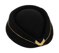 DOITOOL Flight Attendant Costume Hat Black Beret Cap, Uniform Cosplay Stewardess Headwear for Party and Stage Performance, Elastic Band Party Accessory