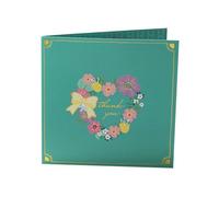 DOITOOL Flower Pop Up Greeting Card for Mother's Day Three Heart Wreath Design Paper Craft with Vivid Floral Pattern Unique Handmade Card for Women and Mom