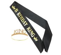 DOITOOL Glitter Birthday Crown Headband and Black Sash for Men Comfortable Party Accessories Reusable Royal Tiara and Ceremonial Belt for Birthday Celebration