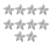 DOITOOL Glitter Poinsettia Flowers Silver 10pcs Artificial Flower PE and Glitter High Simulation Christmas for Christmas Tree and Wreath Home Decoration