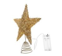 DOITOOL Golden Iron Five-pointed Star Christmas Tree Top Ornament with LED Lights Metal Wire Treetop Decoration for Holiday Parties Living and Garden Festive Display