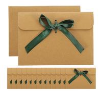 DOITOOL Greeting Card Envelopes Kraft Paper 50Pcs with Green Ribbon Bow for European Style Wedding and Party Invitations