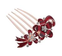 DOITOOL Hair Zinc Alloy Workmanship, Material Design Excellent and Elegant Red Rhinestone Side Comb with Flower Accessory for Bridal Wedding Brides Women