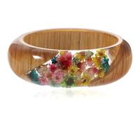 DOITOOL Hand-made with Resin and Wood Materials Dried Flower Bracelet Stylish Wooden Bangle All- Wrist Suitable for Han Chinese Costume and Everyday Clothes